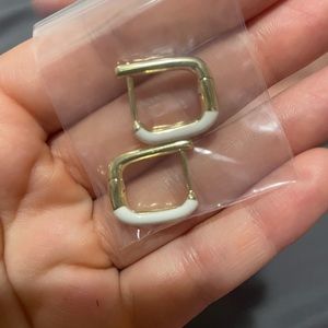 White/Gold Squared Hoop Earrings